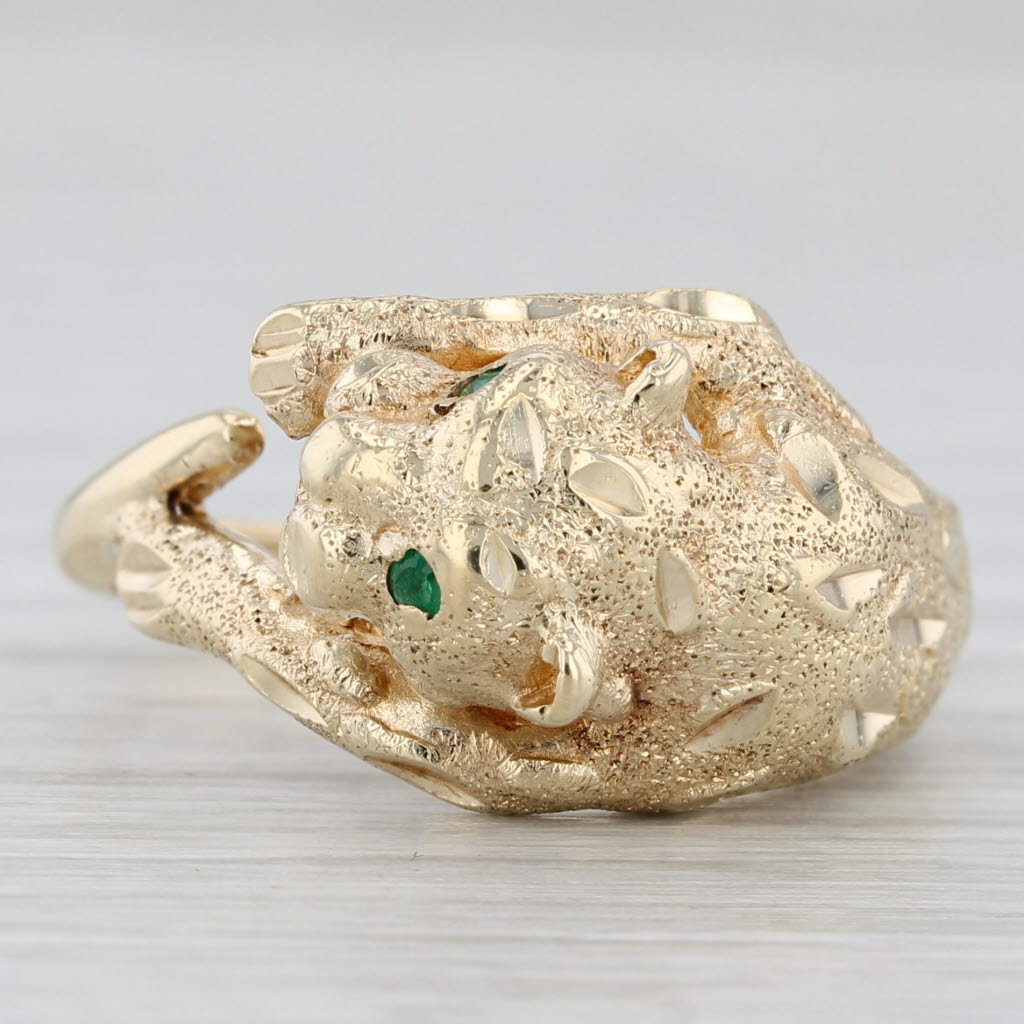 Gray Emerald Eyed Panther Ring 10k Yellow Gold Size 7 Statement