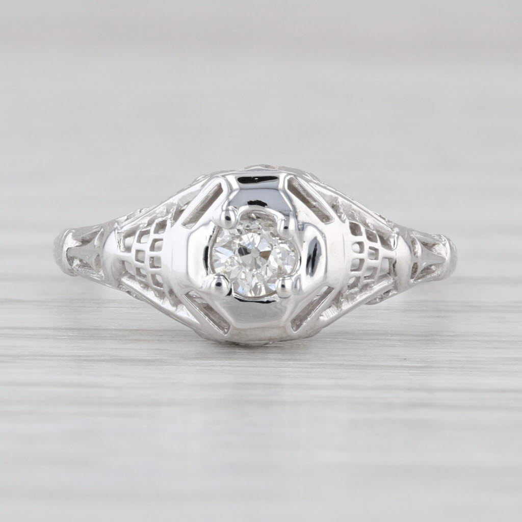 Art Deco 0.23ct Diamond Solitaire Engagement Ring 18k White Gold Size 5.75
