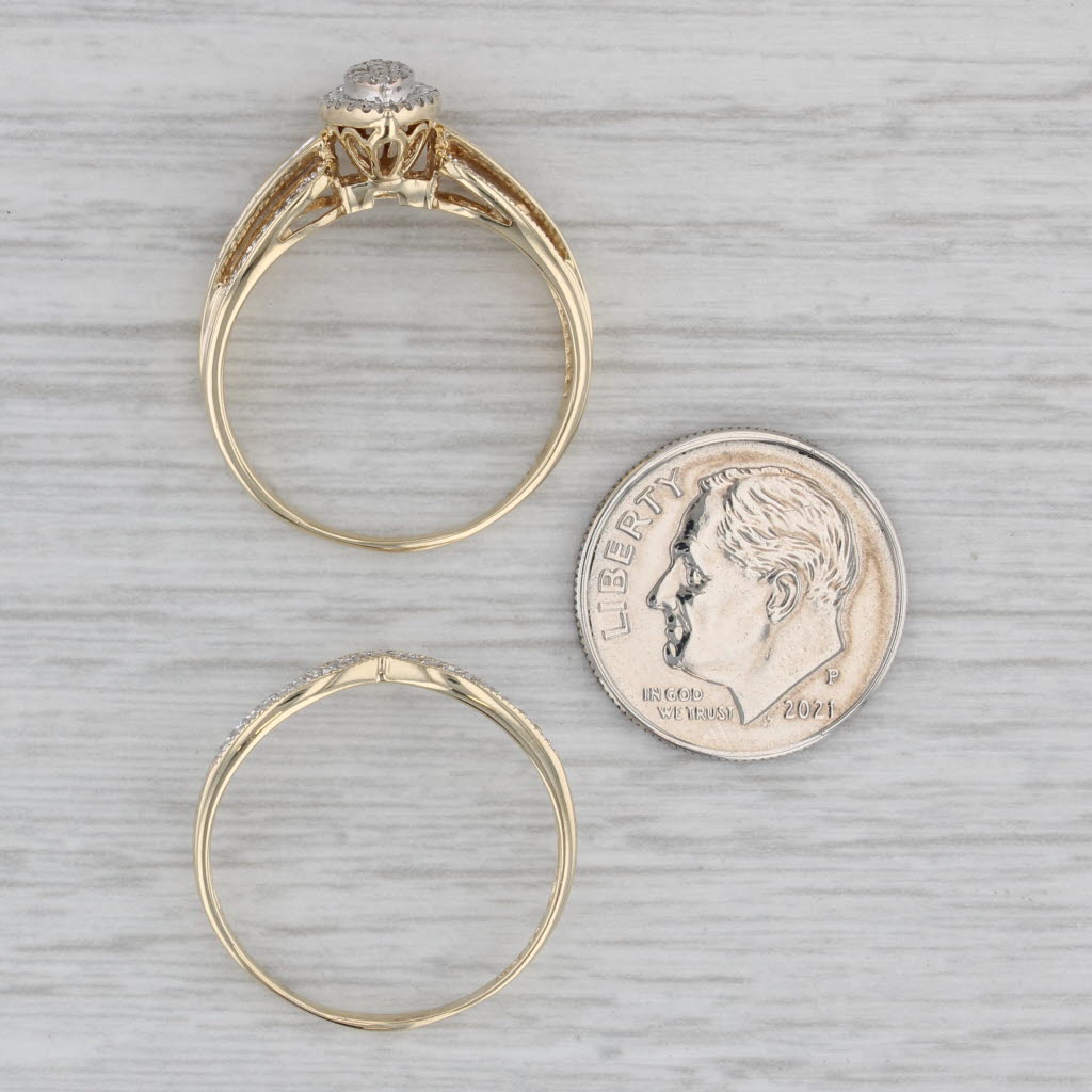 Gray 0.21ctw Diamond Halo Engagement Ring Wedding Band Bridal Set 10k Gold Size 8