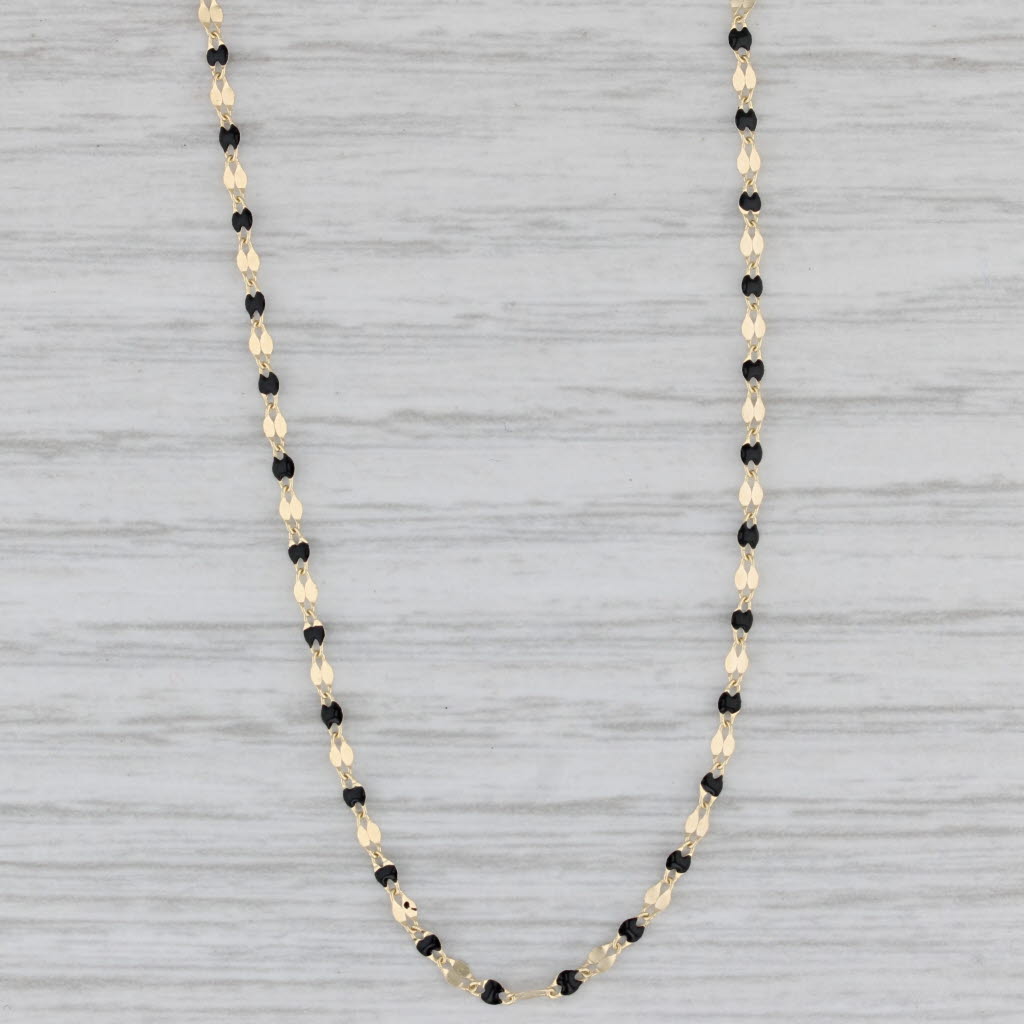 Gray New Enamel Marquise Link Chain 14k Yellow Gold 18" 1.2mm