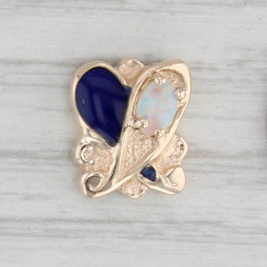 Gray White Opal Blue Enamel Slide Charm 14k Yellow Gold Vintage Goldman Kobler