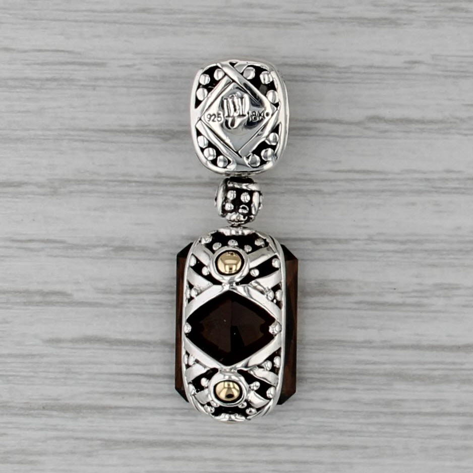 John Hardy Batu Sari Smoky Quartz Pendant Sterling Silver 18k Gold Statement
