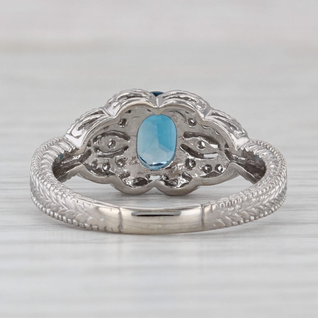 1ctw Oval Blue Topaz Diamond Ring 14k White Gold Size 7