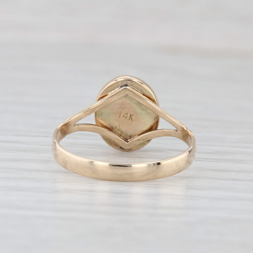 Gray Green Oval Cabochon Solitaire Ring 14k Yellow Gold Size 8