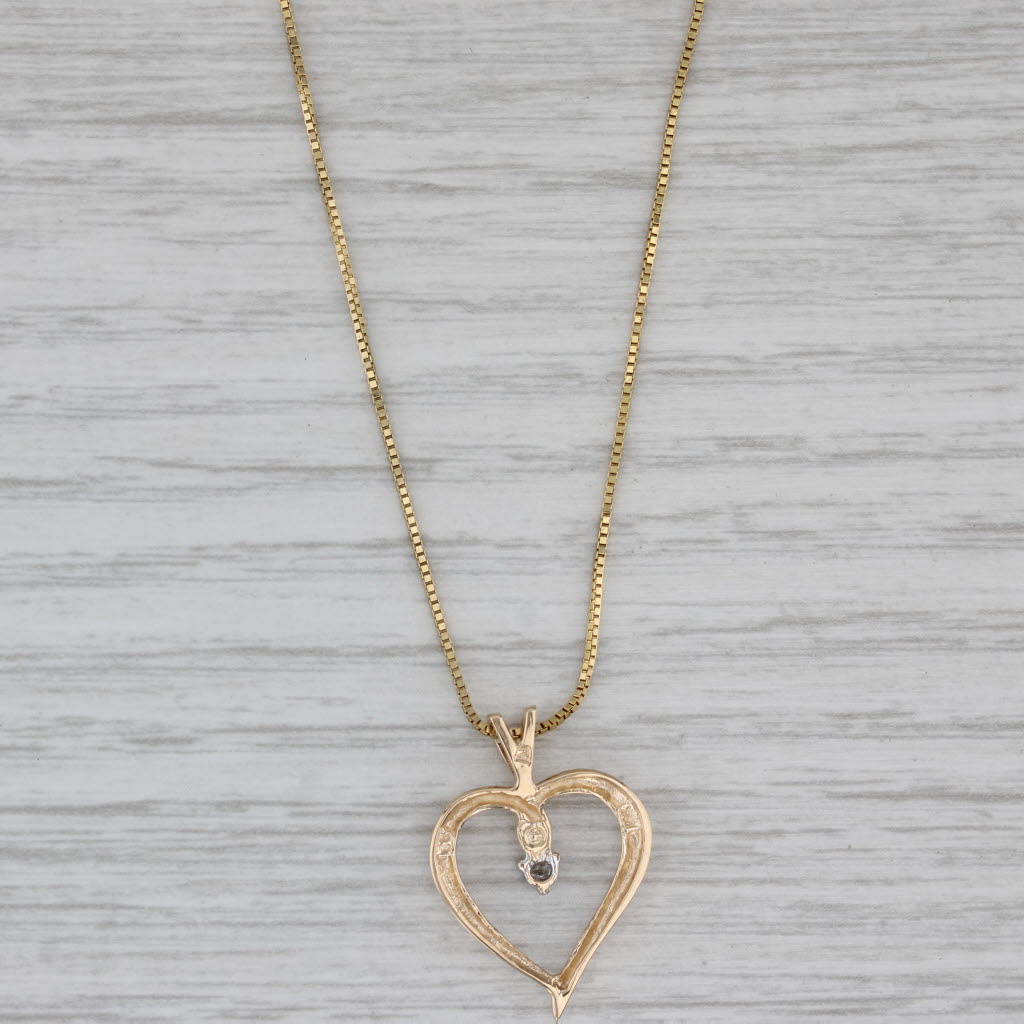 Gray Diamond Open Heart Pendant Necklace 14k Yellow Gold 23.75" Box Chain