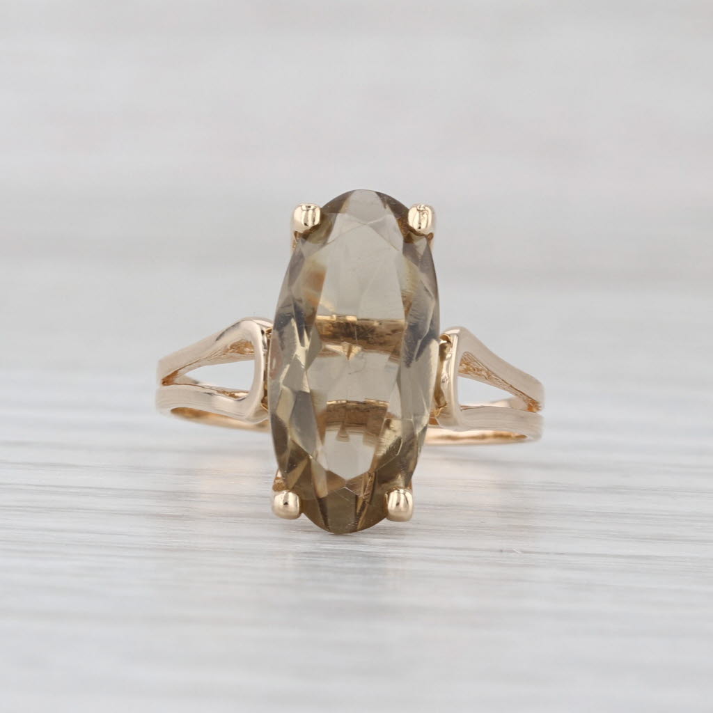 4.12ct Oval Smoky Quartz Solitaire Ring 14k Yellow Gold Size 7.25