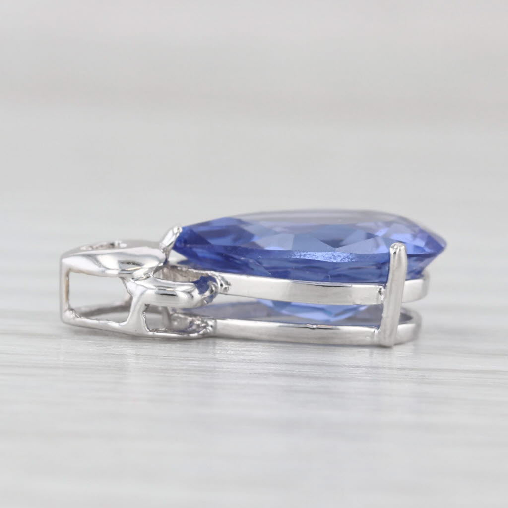 Simulated Sapphire Blue Glass Teardrop Pendant 14k White Gold Heart