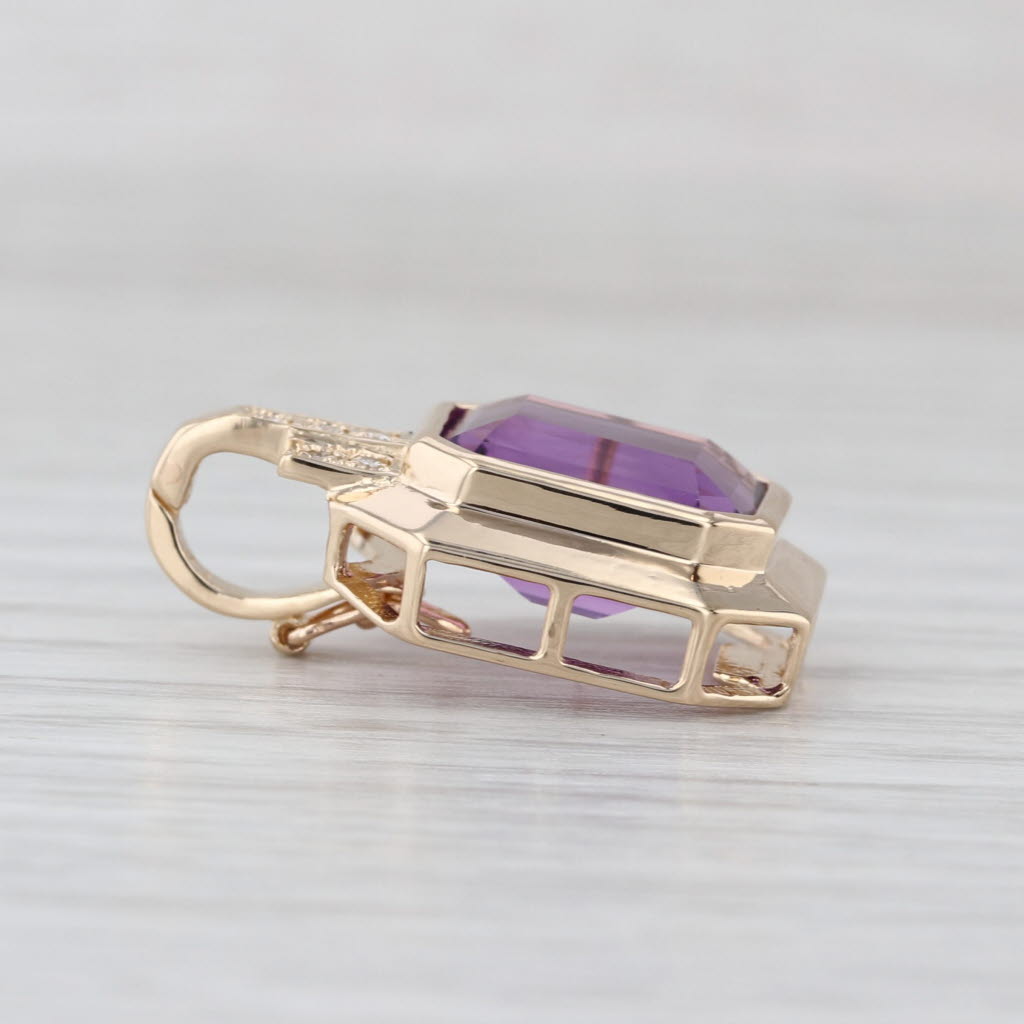 5.71ctw Amethyst Diamond Pendant 14k Yellow Gold Enhancer Clip Bail