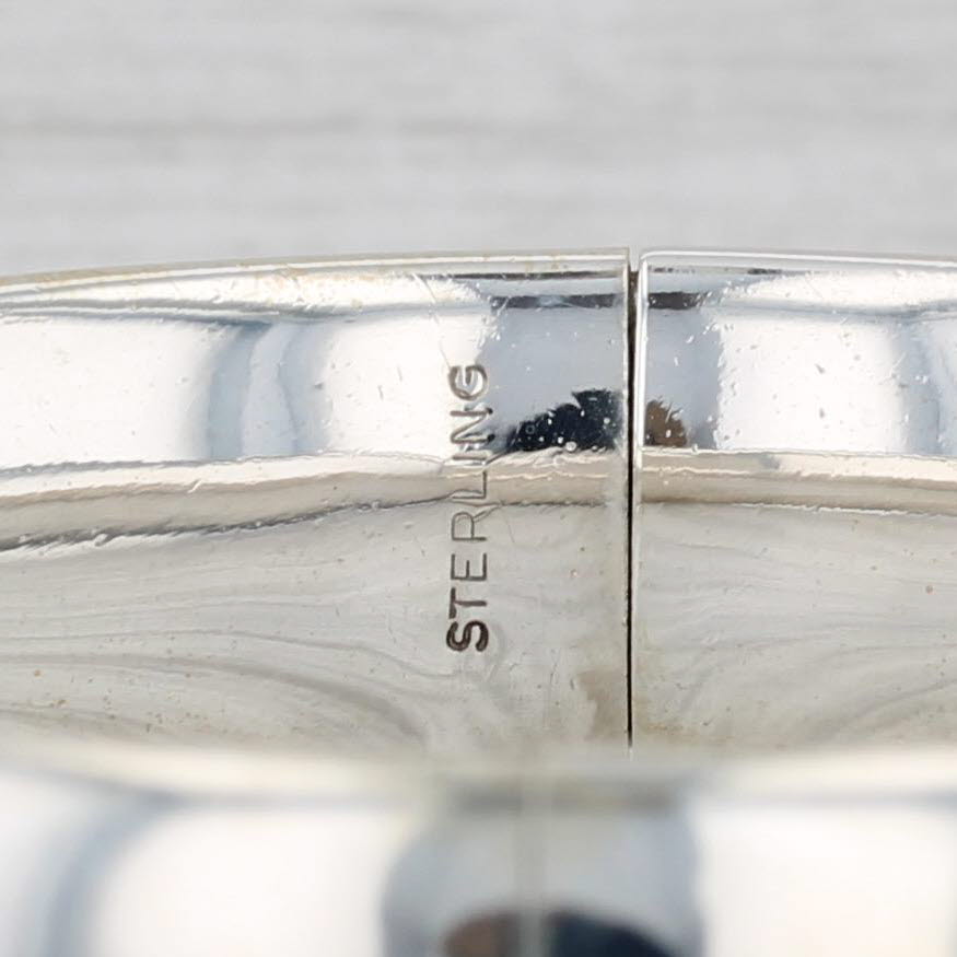 Light Gray Flower Engraved Bangle Bracelet Sterling Silver 7" 12.5mm