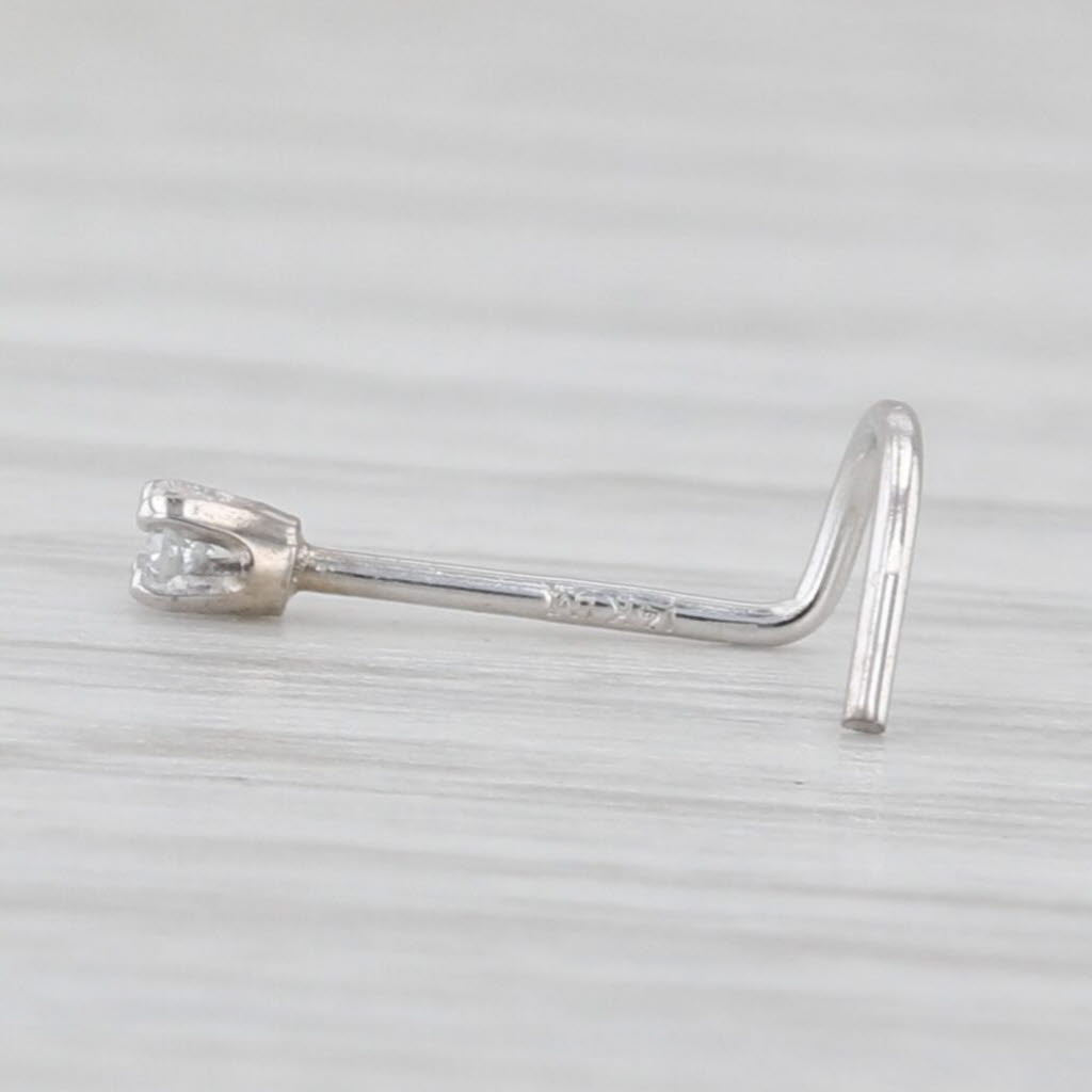New Diamond Nose Stud Piercing 14k White Gold Round Solitaire Curved Post