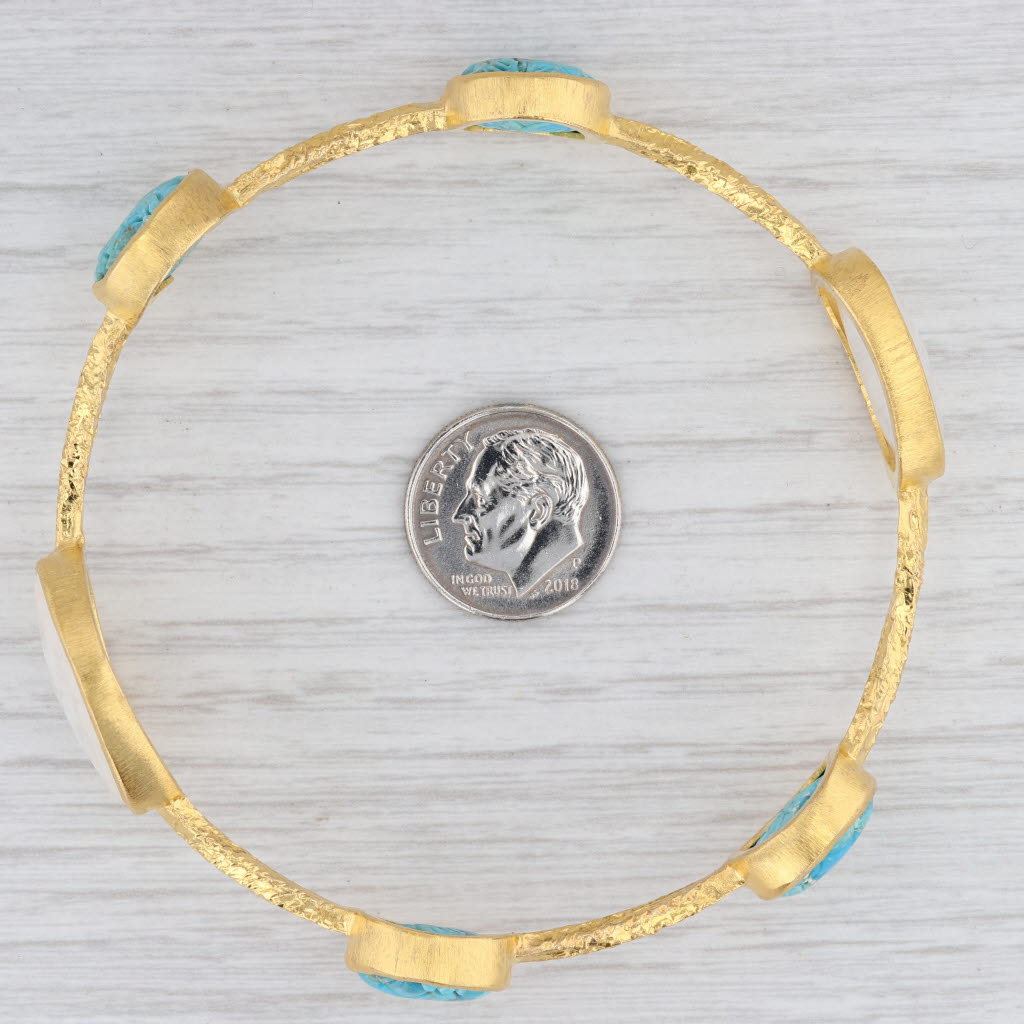 New Nina Nguyen Turquoise Moonstone 8" Bangle Bracelet Sterling 22k Vermeil