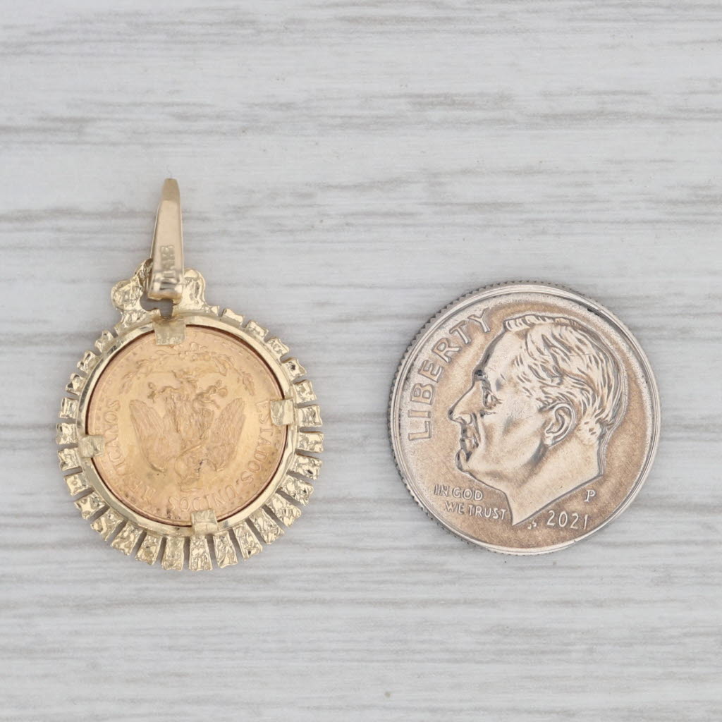 Gray 1945 Dos Pesos Coin Pendant 14k 20k Gold Vintage Mexico Eagle Seal Pendant