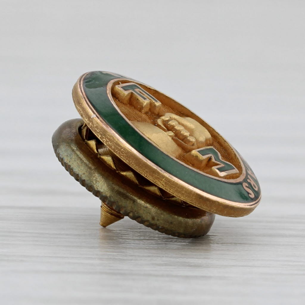 Light Gray FM 20 Years Vintage Company Service Pin 1/10 10k Gold Filled Enamel
