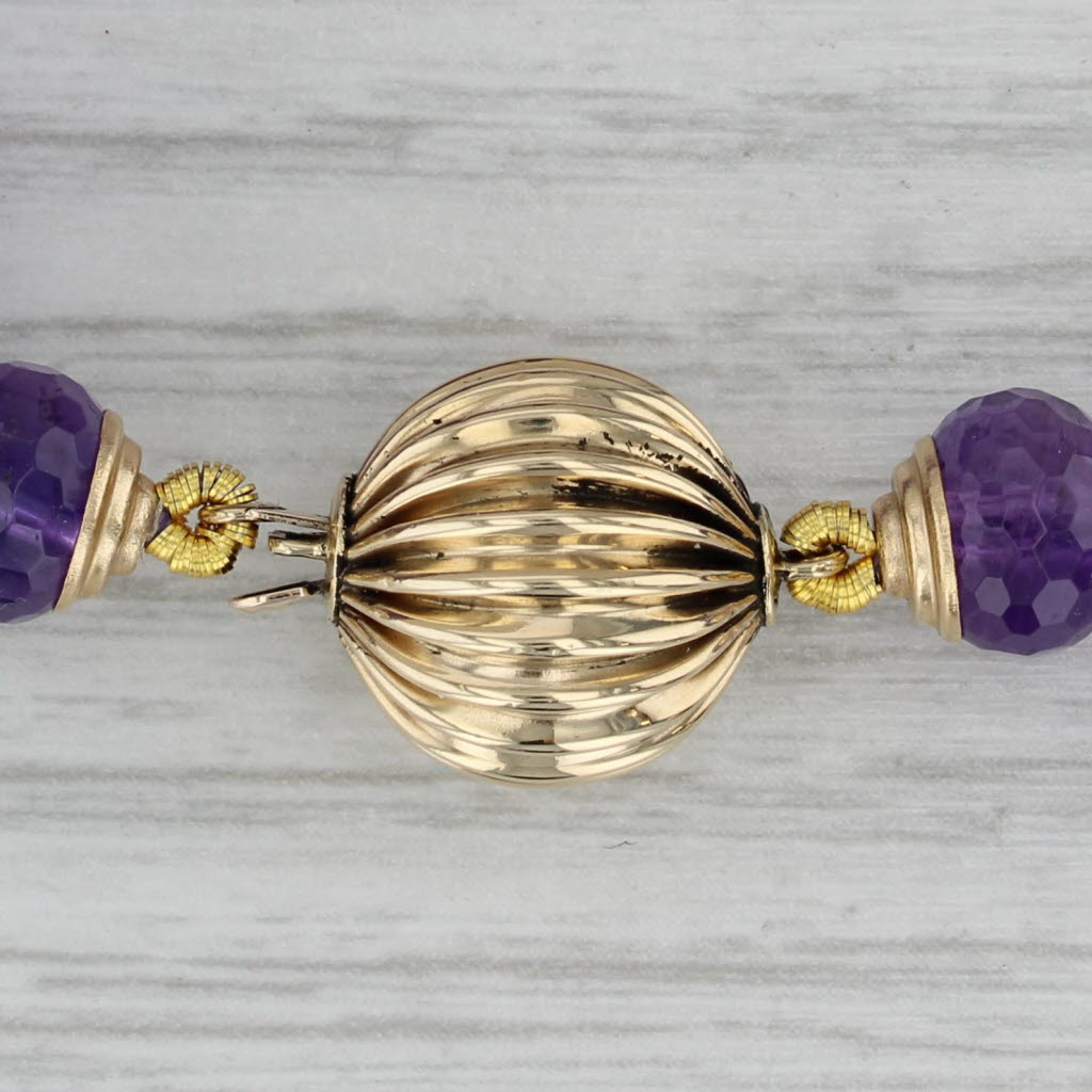 Gray Vintage Amethyst Bead Necklace 14k Yellow Gold 18" Statement