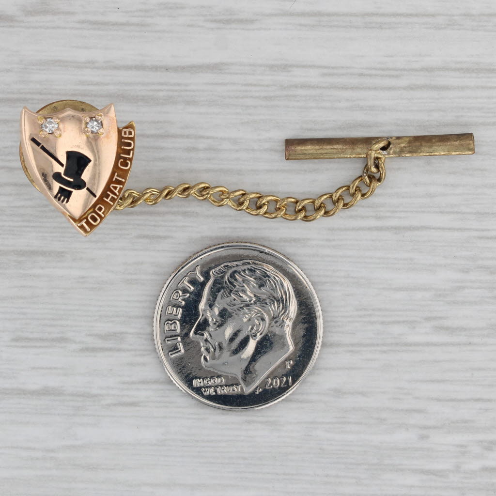 Gray Top Hat Club Diamond Pin 10k Yellow Gold Member Keepsake Award