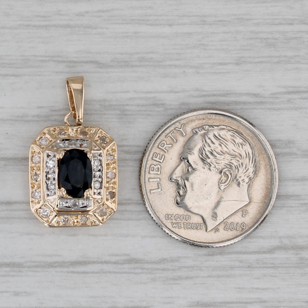 Gray 0.63ctw Blue Sapphire Diamond Halo Pendant 14k Yellow Gold