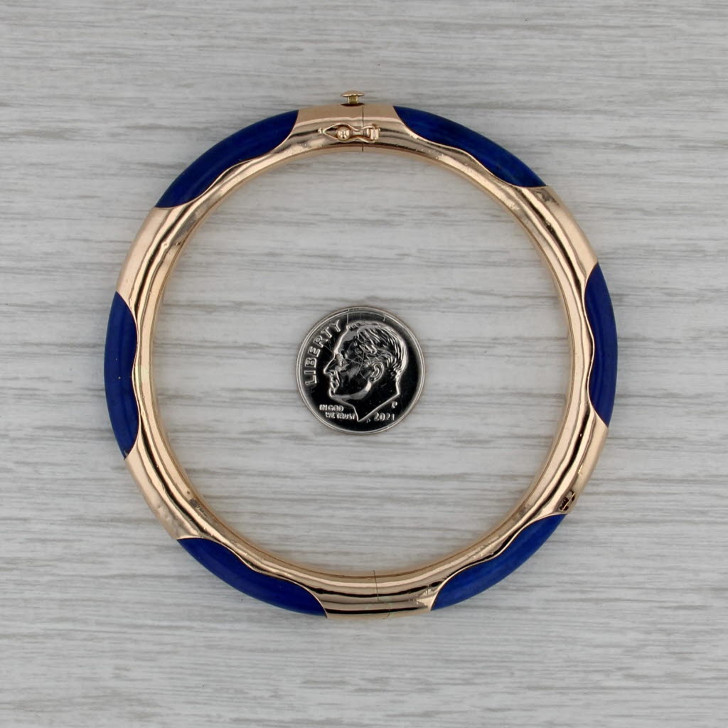 Vintage Blue Lapis Lazuli Bangle Bracelet 14k Yellow Gold 7" Hinged