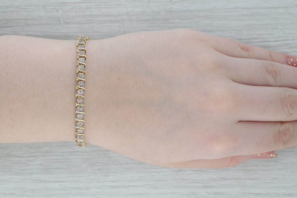 Dark Gray 1.50ctw Diamond Tennis Bracelet 10k Yellow Gold 7.25"