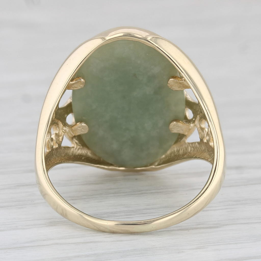 Light Gray Green Jadeite Jade Ring 14k Yellow Gold Size 9 Oval Cabochon Solitaire