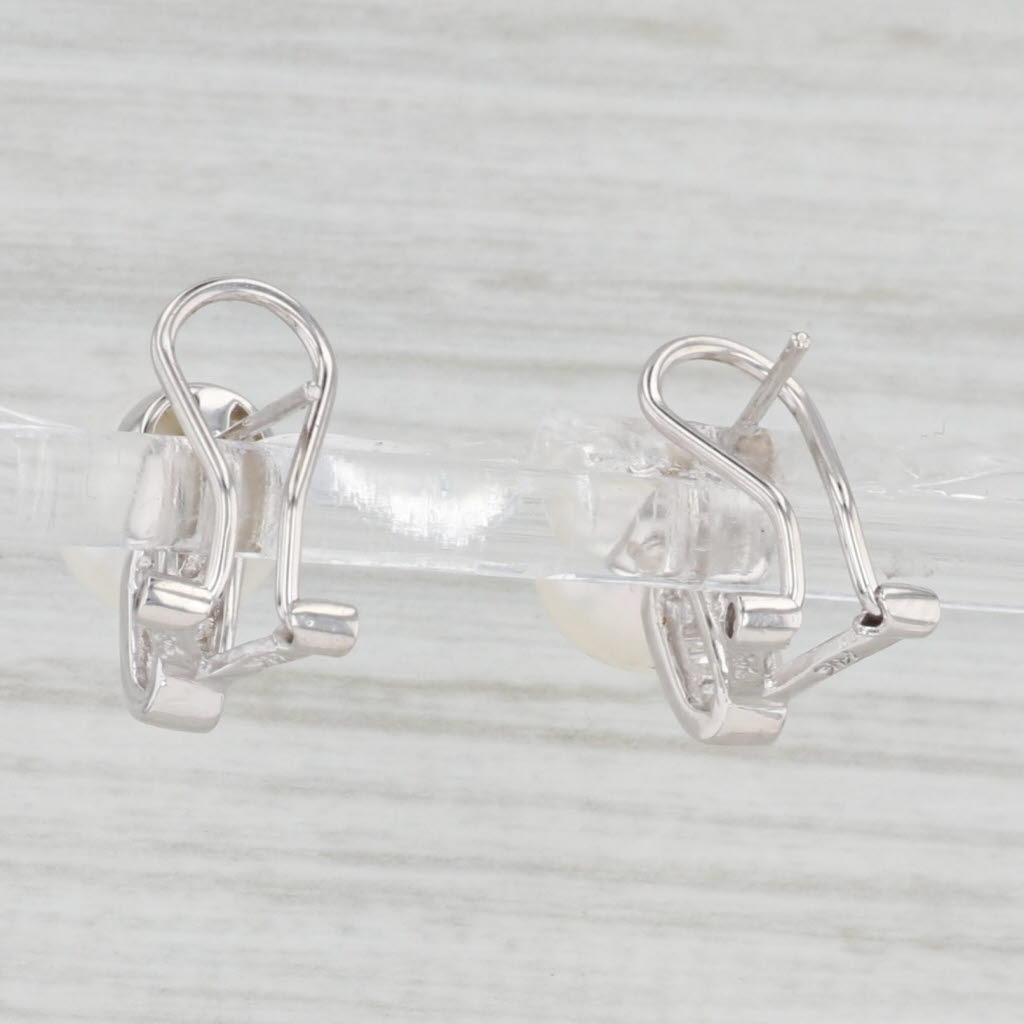 Light Gray Cultured Saltwater Pearl Diamond Earrings 14k White Gold Pierced Omega Backs