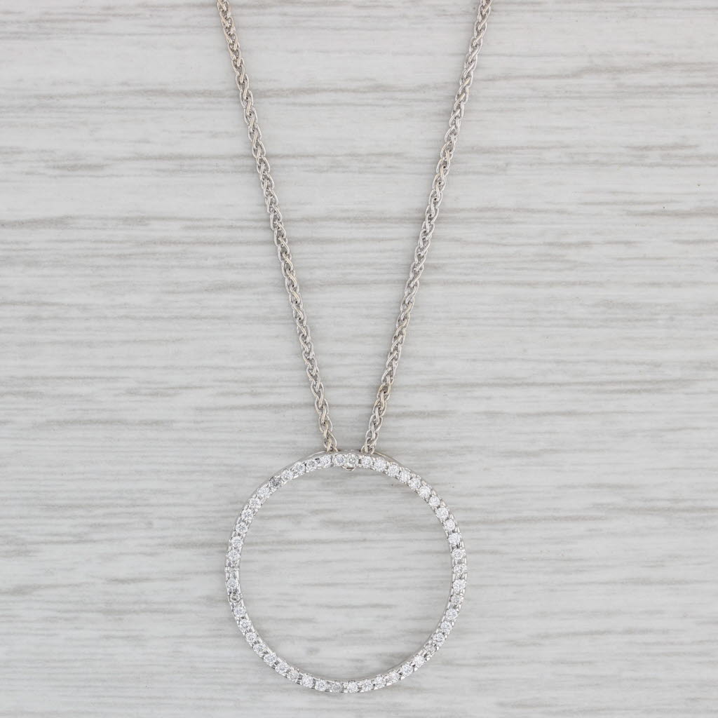 Light Gray 0.15ctw Diamond Eternity Circle Pendant Necklace 14k White Gold Wheat Chain
