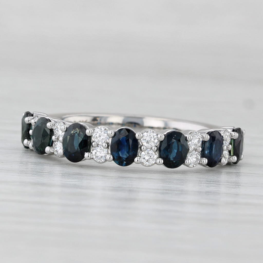 Light Gray 2.05ctw Blue Sapphire Diamond Ring 14k White Gold Size 8.75 Stackable Wedding