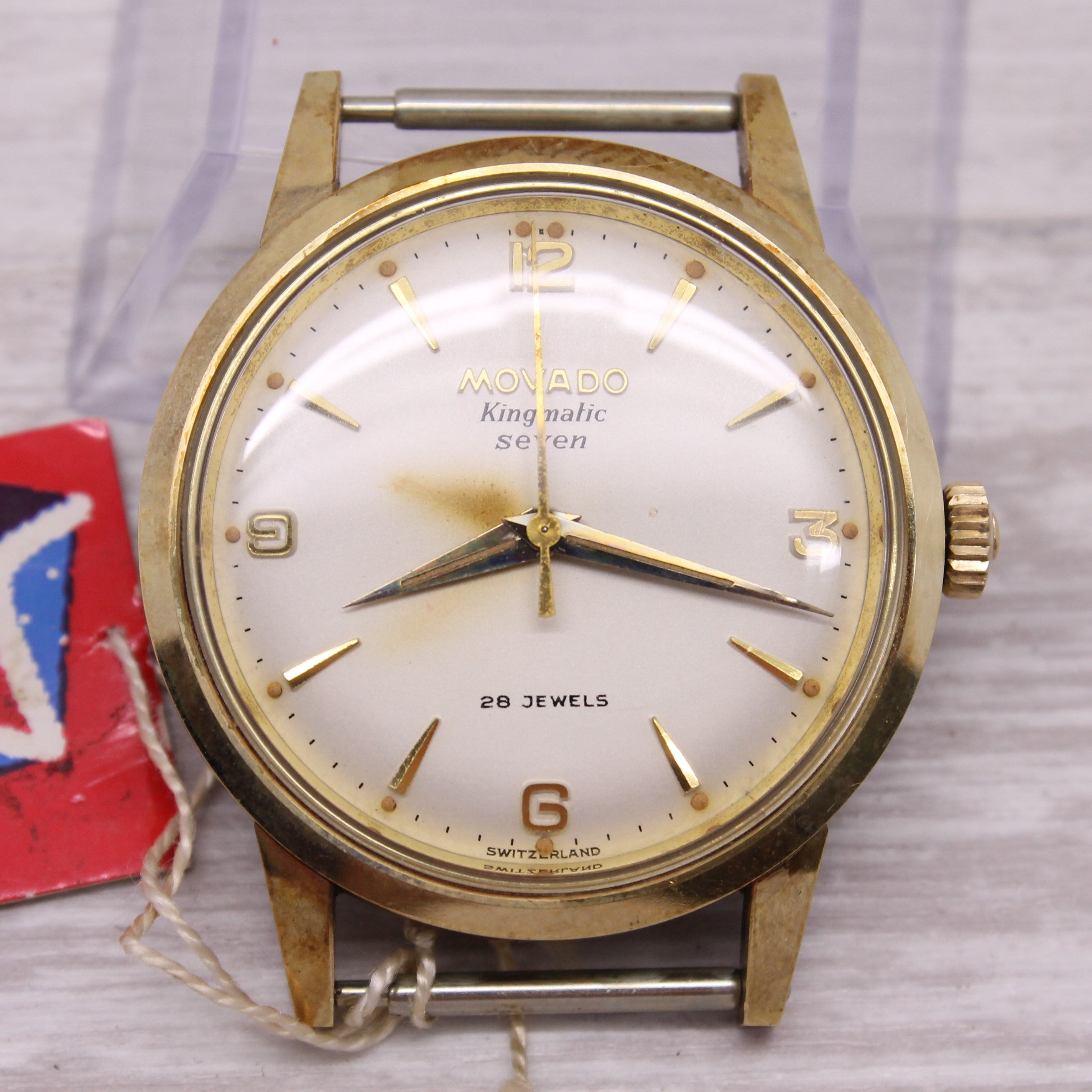 Gray Vintage 1960's Movado Kingmatic Seven 33.5mm Automatic Watch NOS Unworn w/ Tag