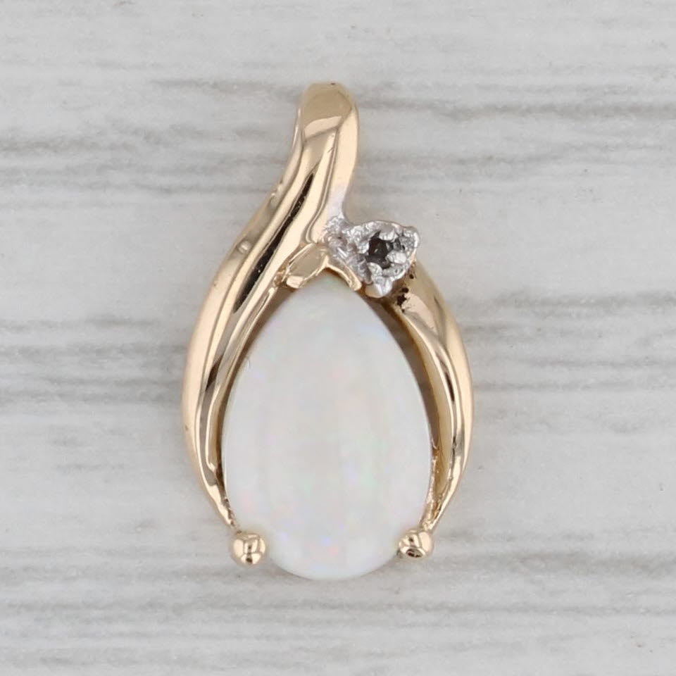 Gray Pear Opal Solitaire Pendant 14k Yellow Gold Diamond Accent