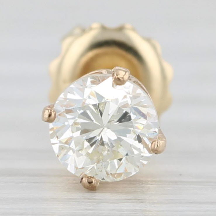 Light Gray 0.51ct Diamond Single Stud Earring 14k Yellow Gold Round Solitaire