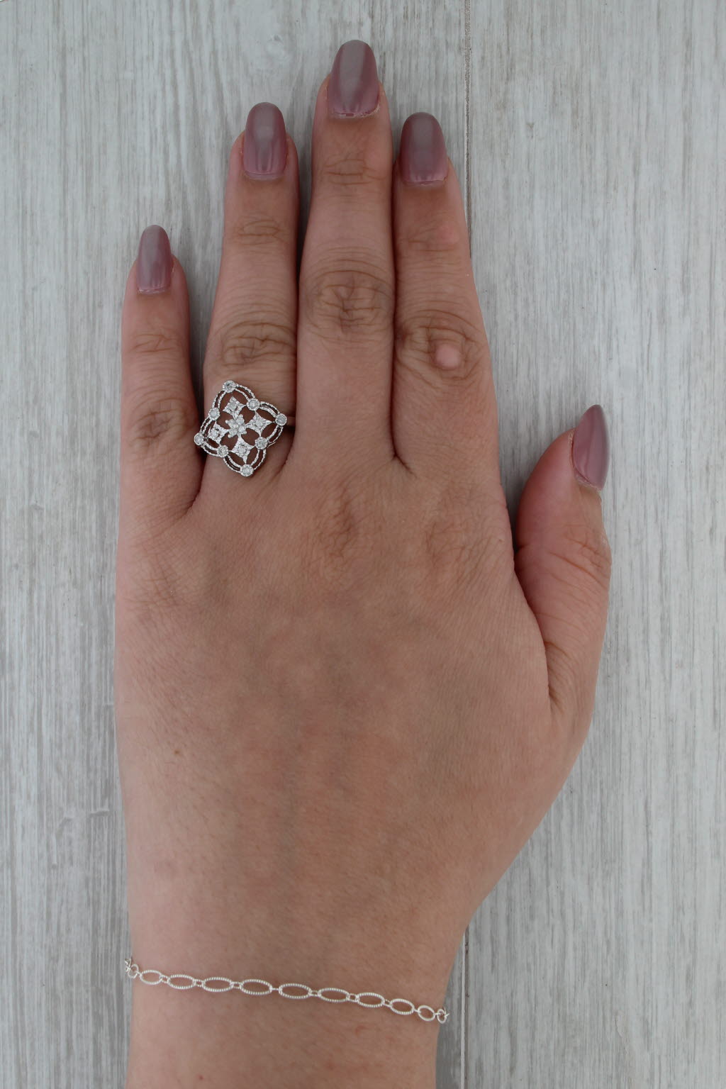 0.23ctw Diamond Openwork Filigree Style Ring 10k White Gold Size 7.25