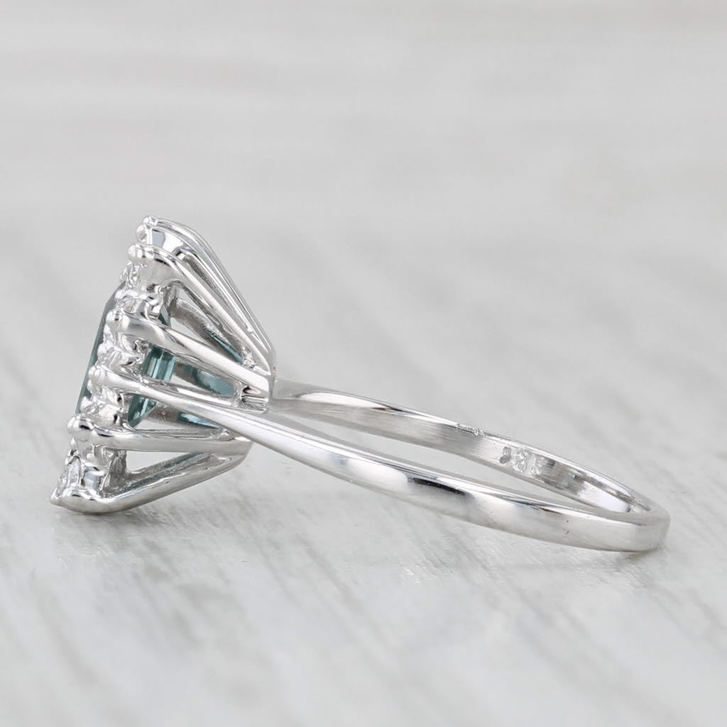 Light Gray 1.30ctw London Blue Sapphire Diamond Halo Ring 18k White Gold Size 4.75