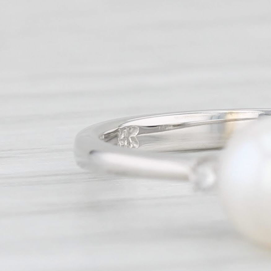 Light Gray New Cultured Pearl Diamond Ring 14k White Gold Size 6 Solitaire w/ Accents