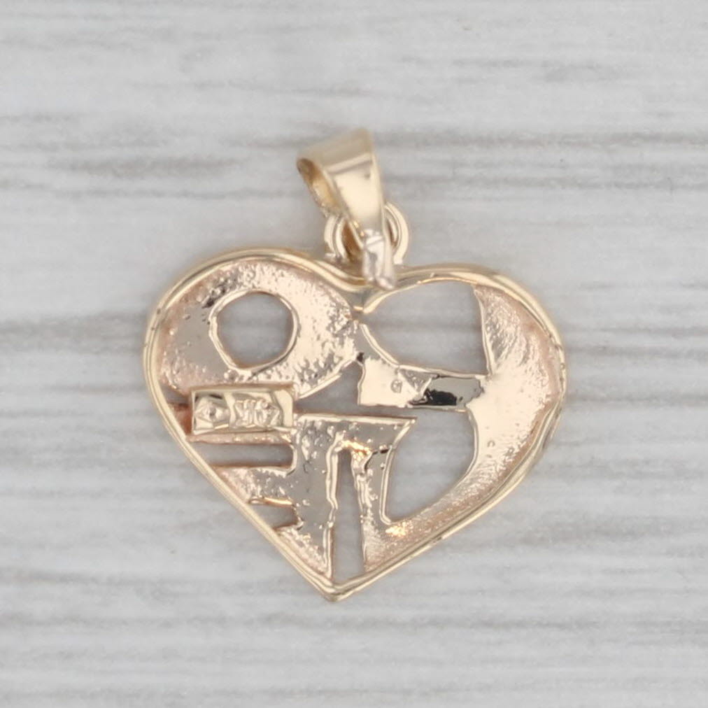 Gray Small Love Heart Pendant 14k Yellow Gold Charm