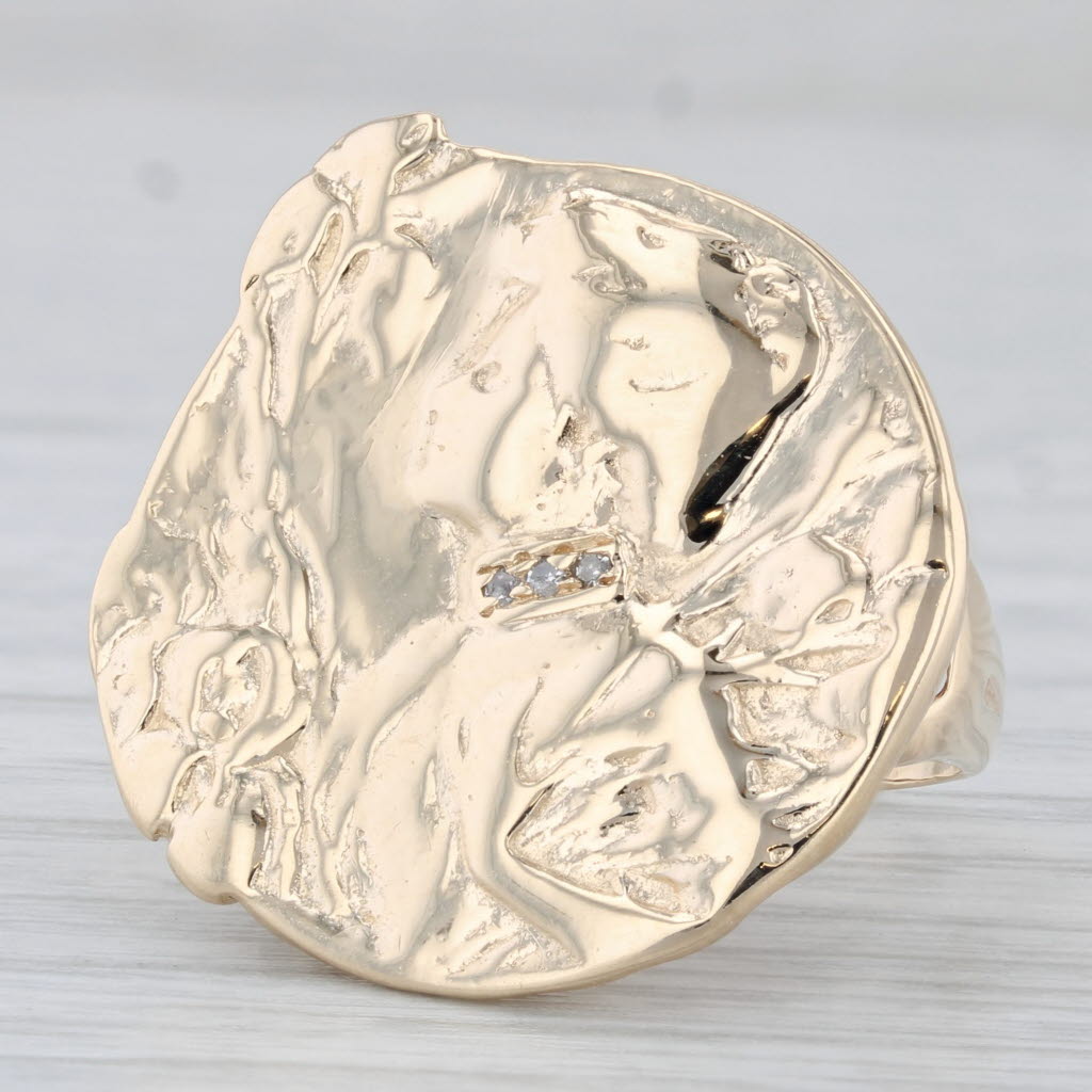 Light Gray Diamond Figural Cameo Style Ring 14k Yellow Gold Size 6 Statement