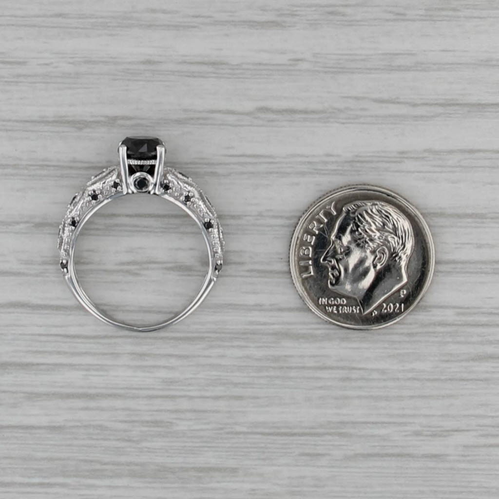 1.25ctw Round Black Diamond Ring 10k White Gold Engagement Size 5.5