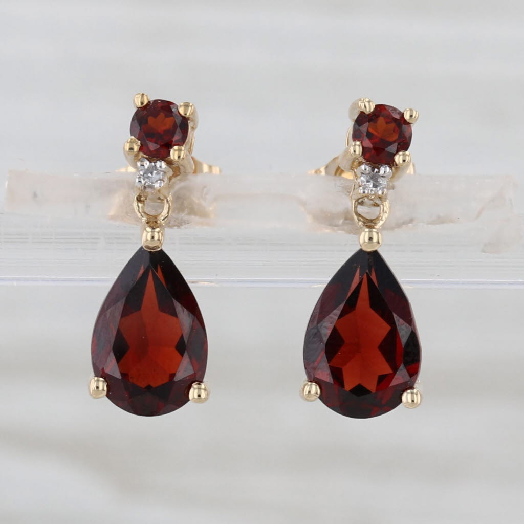 3.04ctw Garnet Diamond Teardrop Earrings 14k Yellow Gold Drops