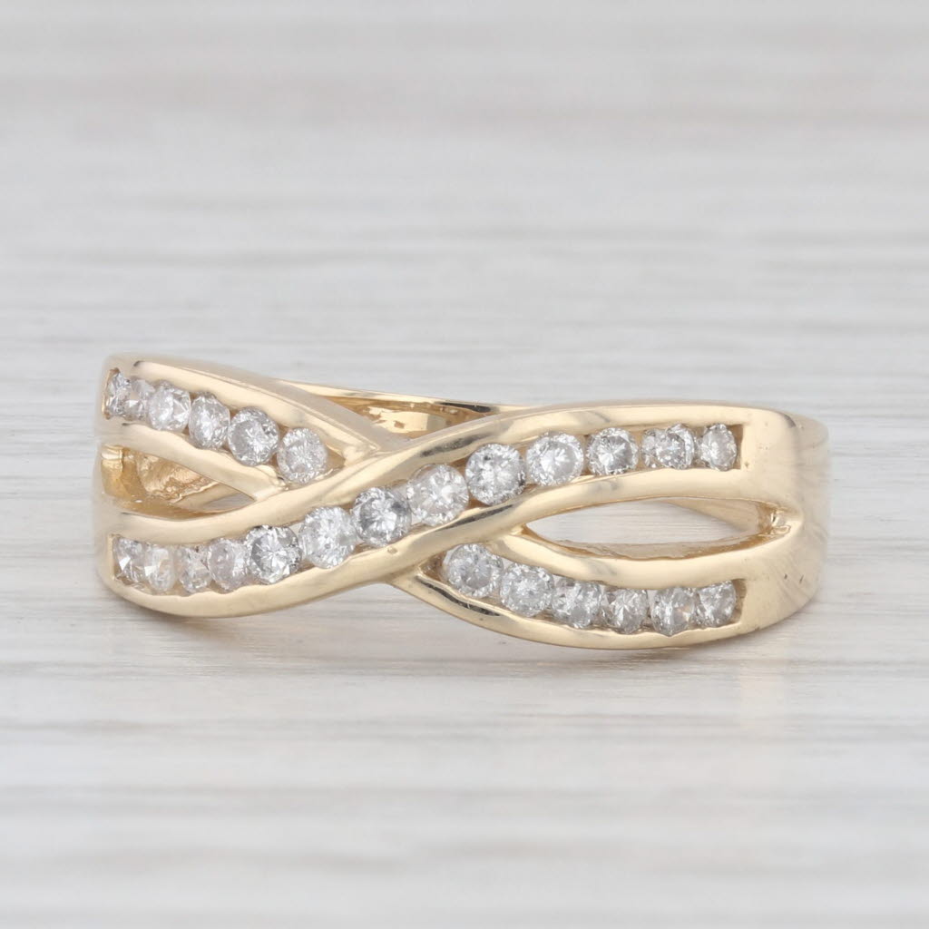 Light Gray 0.48ctw Diamond Criss Cross Ring 14k Yellow Gold Wedding Anniversary Band