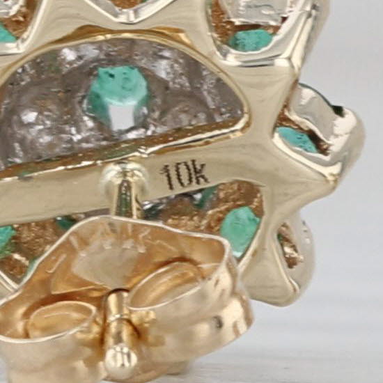 1.02ctw Emerald Diamond Stud Earrings 10k Yellow Gold Flower Studs