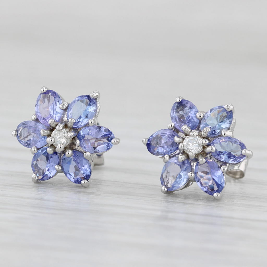 Light Gray 2.46ctw Tanzanite Flower Stud Earrings 14k White Gold
