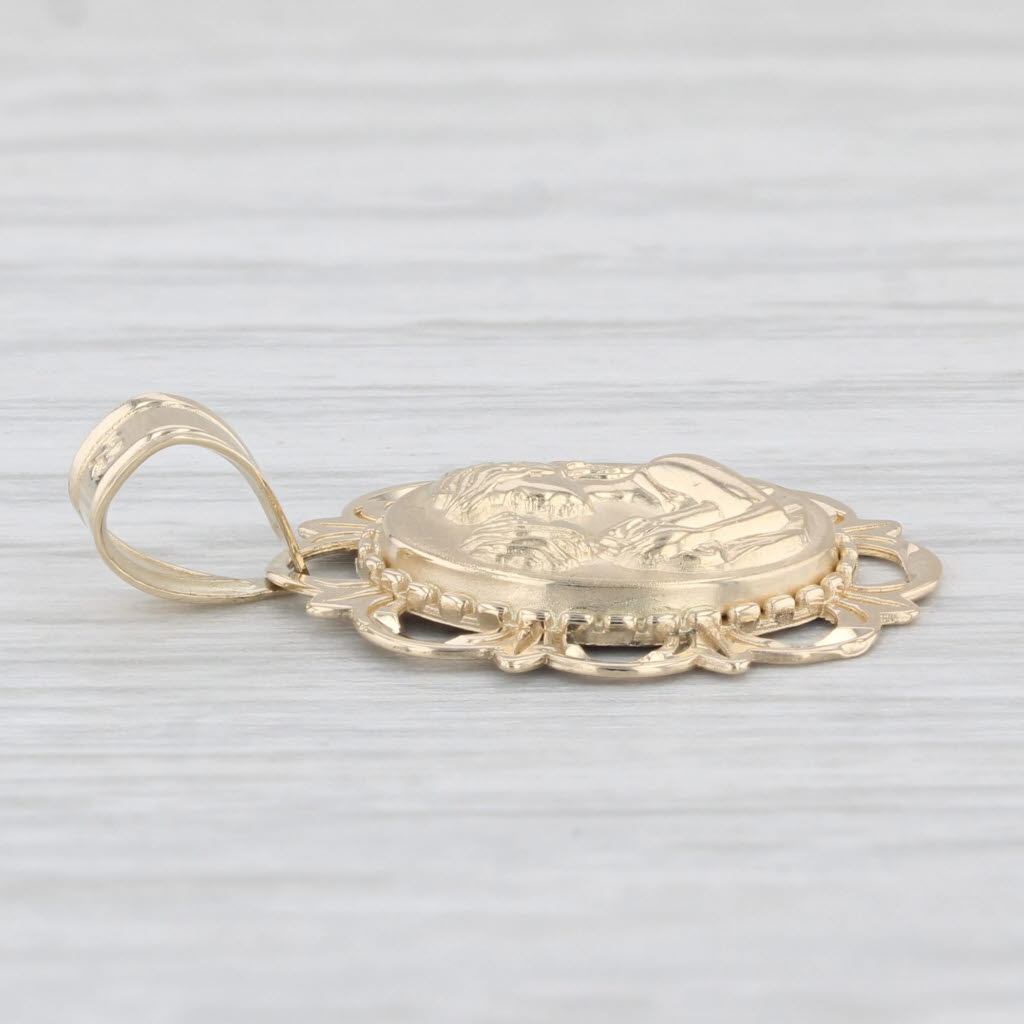 Light Gray Mother and Child Pendant 14k Yellow Gold Inscription on Back Gift Keepsake
