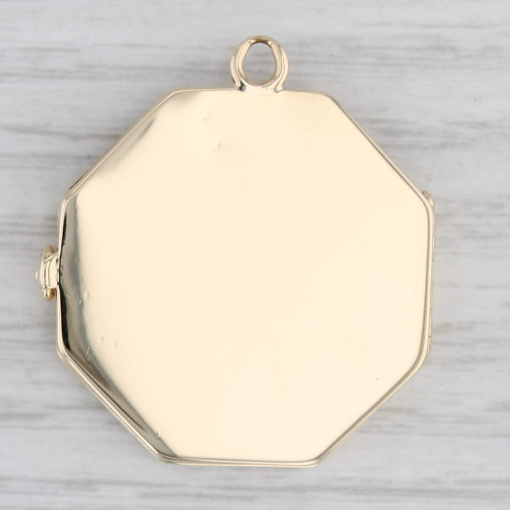 Light Gray Vintage Floral Photo Locket Pendant 14k Yellow Gold Engravable