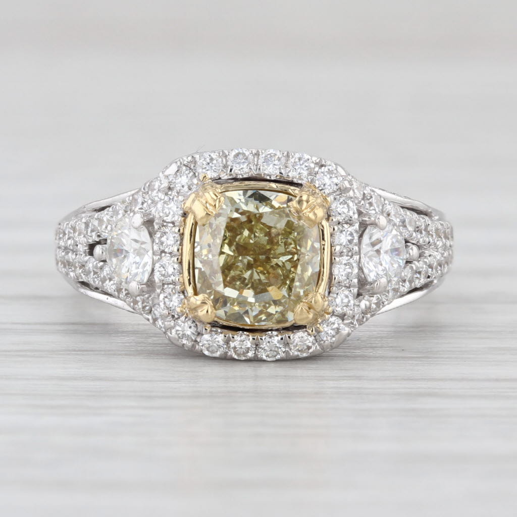 2.46ctw Cushion Diamond Halo Engagement Ring 18k White Gold Size 5.25 GIA