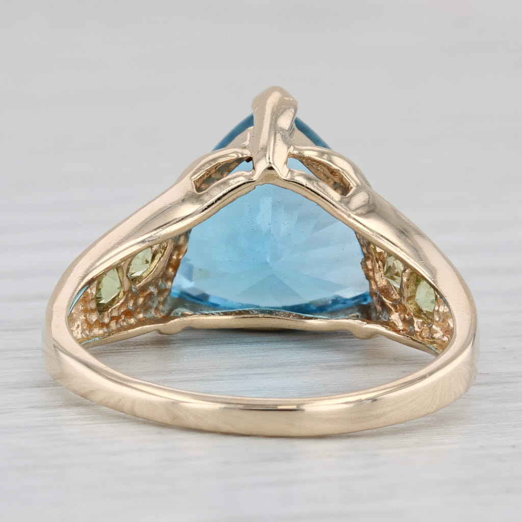 Gray 7.54ctw Trillion Blue Topaz Green Peridot Ring 10k Yellow Gold Size 9