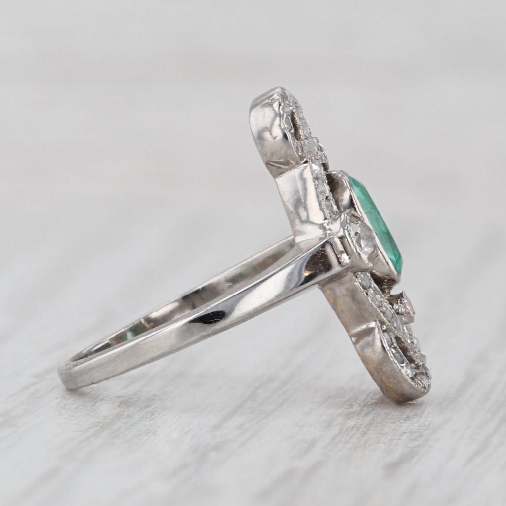 1.05ctw Emerald Diamond Vintage Ring 9k-14k Platinum Ring Size 4.25