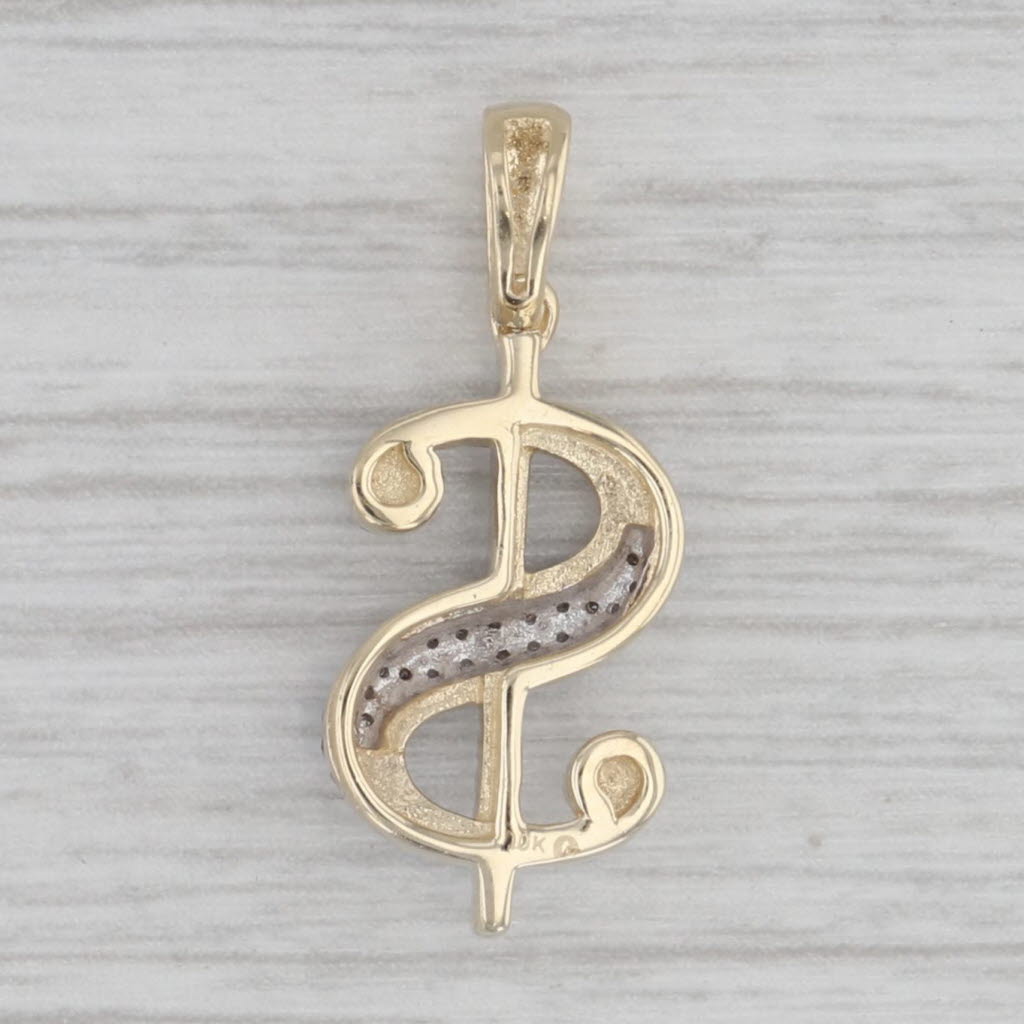 Gray 0.20ctw Money Dollar Sign Pendant 10k Yellow Gold Small Drop