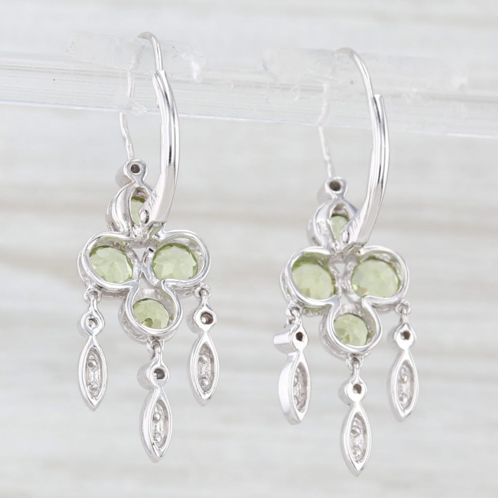 Light Gray 1.95ctw Green Peridot Diamond Dangle Earrings 14k White Gold Lever Backs