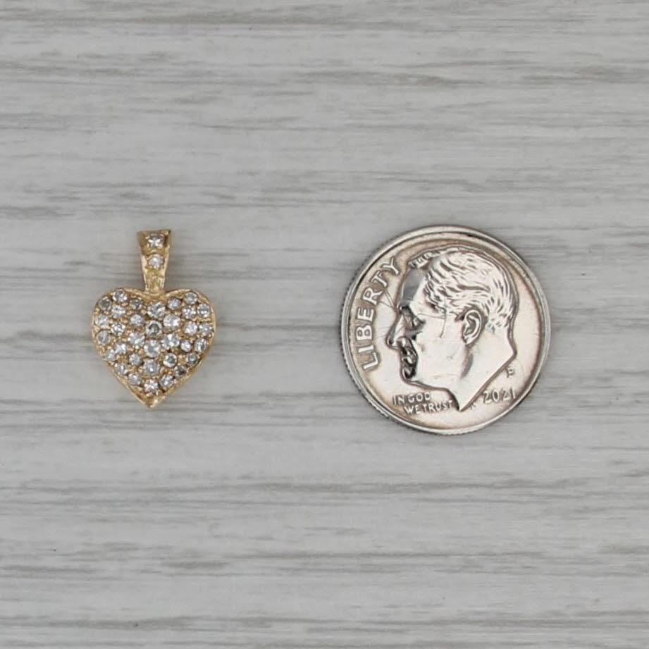 0.20ctw Pave Diamond Heart Pendant 14k Yellow Gold Small Drop