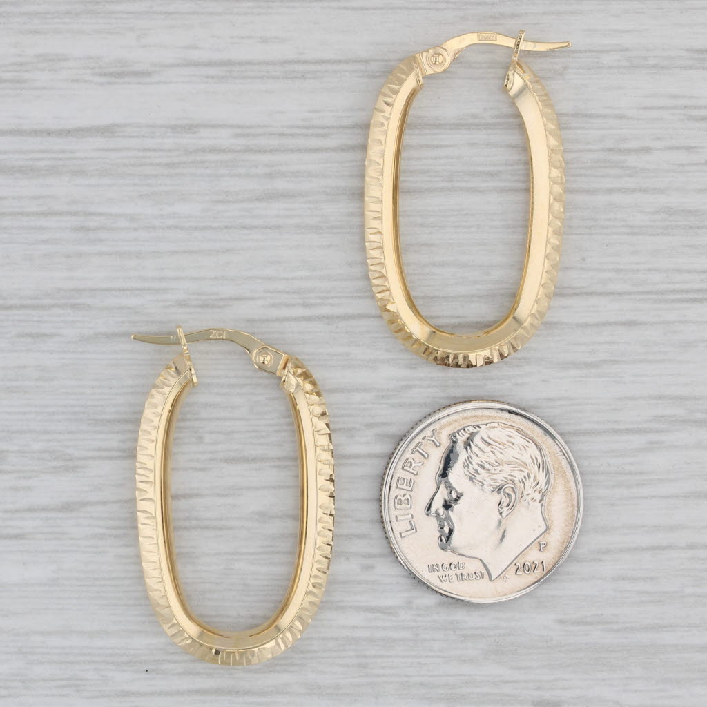 Gray New Oval Hoop Earrings 14k Yellow Gold Snap Top Pierced Hoops