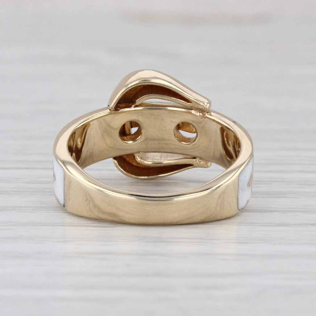 Floral Belt Buckle Ring 14k Yellow Gold Multicolor Resin Size 8 Band