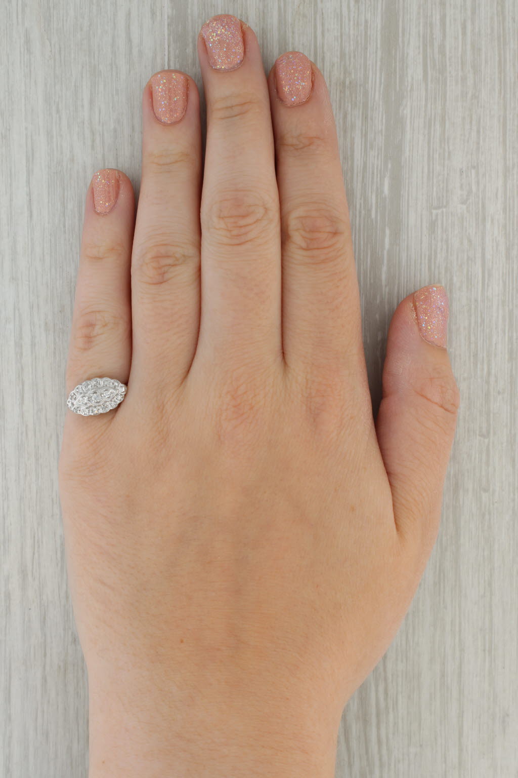 Rosy Brown 0.15ctw Diamond Princess Ring 14k White Gold Size 6.25 Vintage